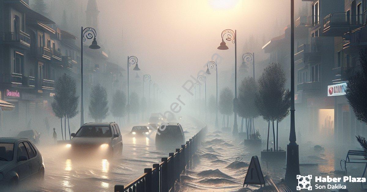 "Denizli'de Sağanak Sonrası Sis Kabusu: Görüş 10 Metreye İndi" başlıklı haber için fotorealistik, pr